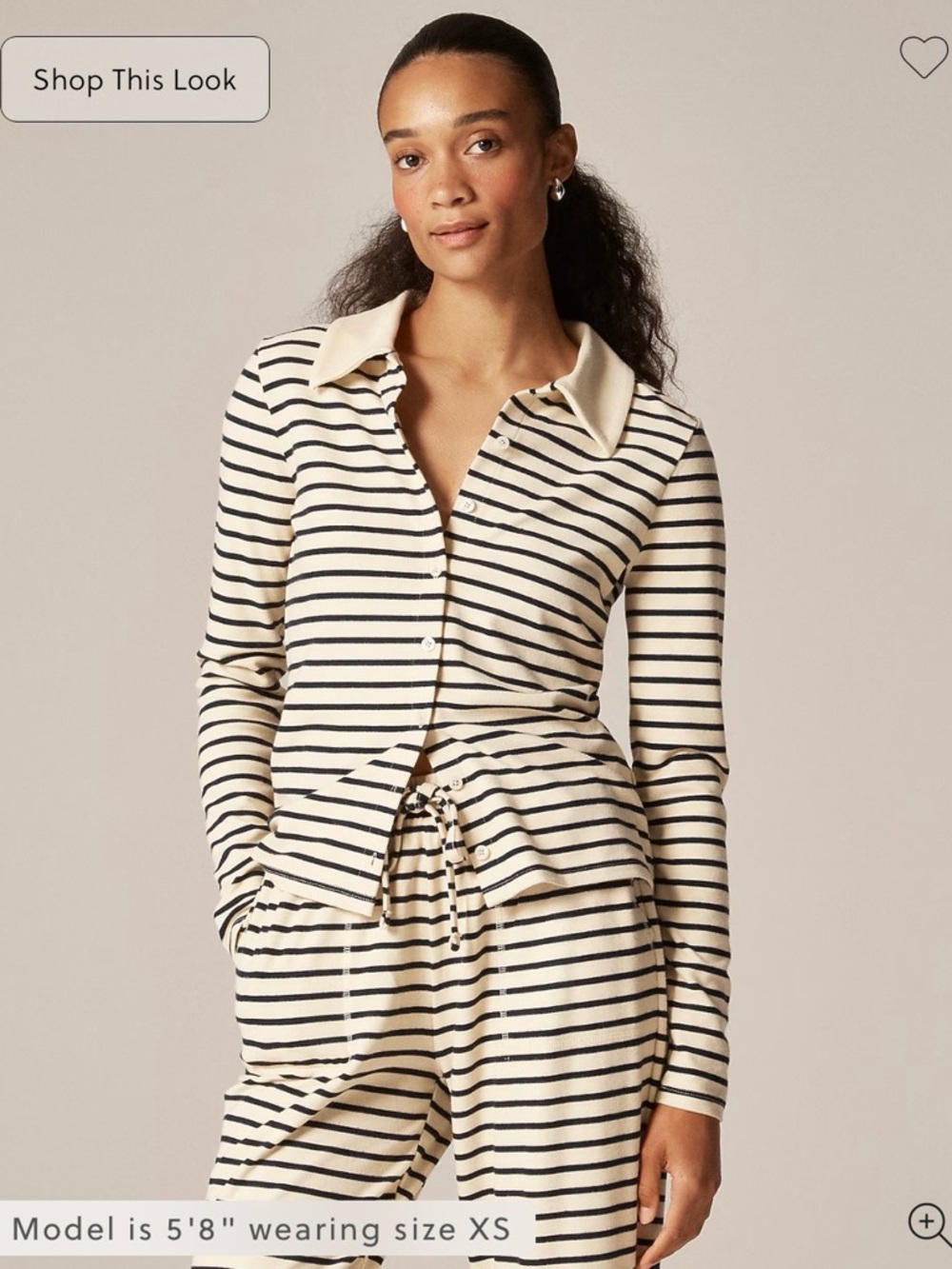 J. Crew Cream and Navy Striped Polo Button-Up - Picture 2 of 5